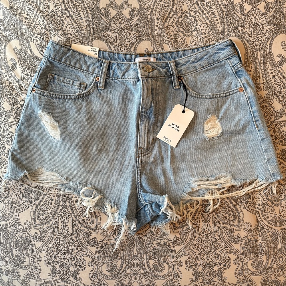Forever 21 Premium Light Blue Distressed Jean Shorts